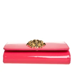 Versace Peach Patent Leather Medusa Chain Clutch For Women -Versace Official Website luxury women versace used handbags p455768 003