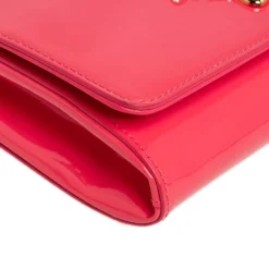 Versace Peach Patent Leather Medusa Chain Clutch For Women -Versace Official Website luxury women versace used handbags p455768 011