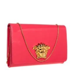 Versace Peach Patent Leather Medusa Chain Clutch For Women -Versace Official Website luxury women versace used handbags p455768 012