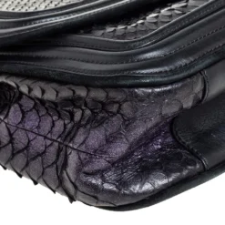 Versace Black/Metallic Purple Python, Leather And Suede Trim Medusa Chain Flap Shoulder Bag For Women -Versace Official Website luxury women versace used handbags p458312 003