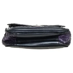 Versace Black/Metallic Purple Python, Leather And Suede Trim Medusa Chain Flap Shoulder Bag For Women -Versace Official Website luxury women versace used handbags p458312 004