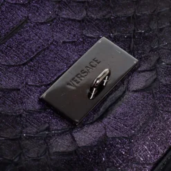 Versace Black/Metallic Purple Python, Leather And Suede Trim Medusa Chain Flap Shoulder Bag For Women -Versace Official Website luxury women versace used handbags p458312 006