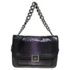 Versace Black/Metallic Purple Python, Leather And Suede Trim Medusa Chain Flap Shoulder Bag For Women