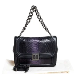 Versace Black/Metallic Purple Python, Leather And Suede Trim Medusa Chain Flap Shoulder Bag For Women -Versace Official Website luxury women versace used handbags p458312 012