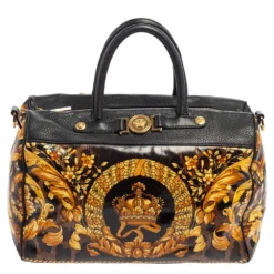 Versace Black/Gold Barroco Print Coated Canvas And Leather Medusa Icon Boston Bag For Women