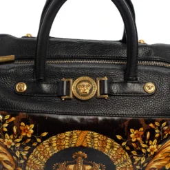 Versace Black/Gold Barroco Print Coated Canvas And Leather Medusa Icon Boston Bag For Women -Versace Official Website luxury women versace used handbags p458557 004
