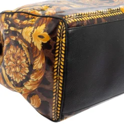 Versace Black/Gold Barroco Print Coated Canvas And Leather Medusa Icon Boston Bag For Women -Versace Official Website luxury women versace used handbags p458557 008