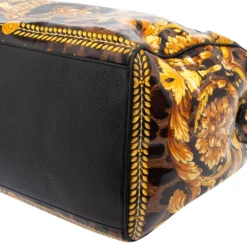 Versace Black/Gold Barroco Print Coated Canvas And Leather Medusa Icon Boston Bag For Women -Versace Official Website luxury women versace used handbags p458557 009