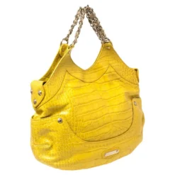 Versace Yellow Croc Embossed Leather Kiss Satchel For Women -Versace Official Website luxury women versace used handbags p459599 005