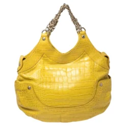 Versace Yellow Croc Embossed Leather Kiss Satchel For Women