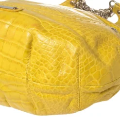 Versace Yellow Croc Embossed Leather Kiss Satchel For Women -Versace Official Website luxury women versace used handbags p459599 007