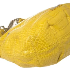 Versace Yellow Croc Embossed Leather Kiss Satchel For Women -Versace Official Website luxury women versace used handbags p459599 010
