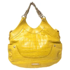 Versace Yellow Croc Embossed Leather Kiss Satchel For Women -Versace Official Website luxury women versace used handbags p459599 012