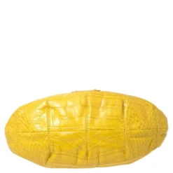 Versace Yellow Croc Embossed Leather Kiss Satchel For Women -Versace Official Website luxury women versace used handbags p459599 013