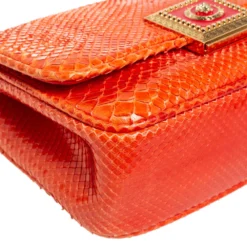 Versace Orange Embossed Python Leather Medusa Flap Shoulder Bag For Women -Versace Official Website luxury women versace used handbags p459952 004