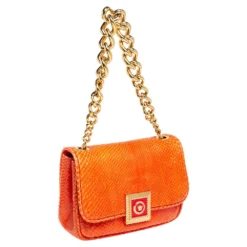 Versace Orange Embossed Python Leather Medusa Flap Shoulder Bag For Women -Versace Official Website luxury women versace used handbags p459952 005