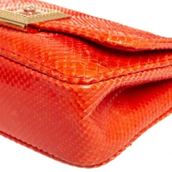 Versace Orange Embossed Python Leather Medusa Flap Shoulder Bag For Women -Versace Official Website luxury women versace used handbags p459952 011