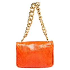Versace Orange Embossed Python Leather Medusa Flap Shoulder Bag For Women -Versace Official Website luxury women versace used handbags p459952 012