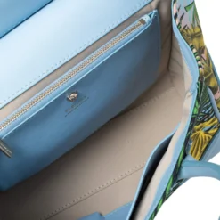 Versace Blue Leather And Desert Palm Print Fabric Palazzo Empire Satchel For Women -Versace Official Website luxury women versace used handbags p461466 002