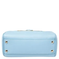 Versace Blue Leather And Desert Palm Print Fabric Palazzo Empire Satchel For Women -Versace Official Website luxury women versace used handbags p461466 014