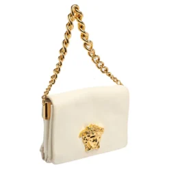 Versace White Leather Medusa Flap Shoulder Bag For Women -Versace Official Website luxury women versace used handbags p462378 002
