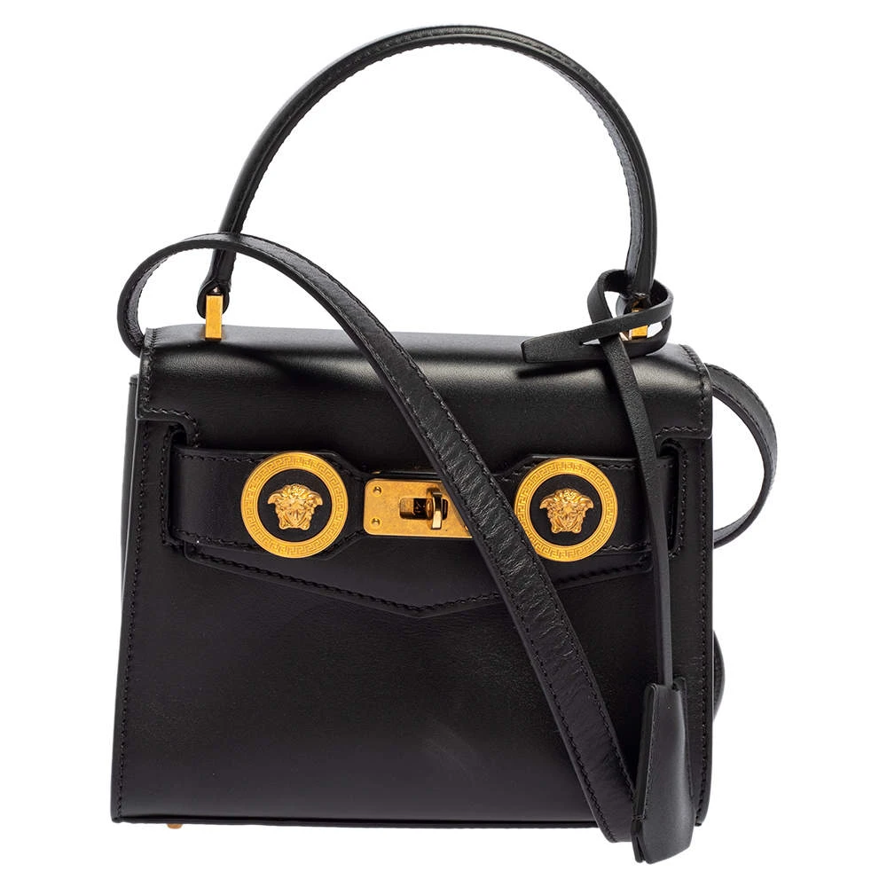Versace Black Leather Small Icon Top Handle Bag For Women 1 Versace Black Leather Small Icon Top Handle Bag For Women