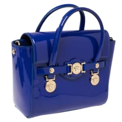 Versace Blue Patent Leather Medium Medusa Medallion Tote For Women -Versace Official Website luxury women versace used handbags p464990 001