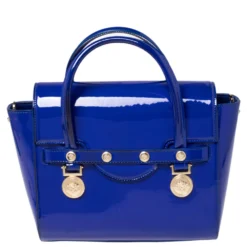 Versace Blue Patent Leather Medium Medusa Medallion Tote For Women -Versace Official Website luxury women versace used handbags p464990 006