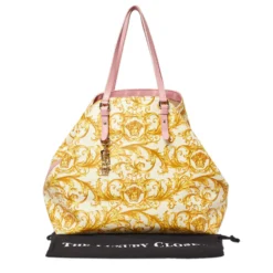 Versace Beige/Yellow Coated Canvas Borocco Print Tote For Women -Versace Official Website luxury women versace used handbags p466695 002