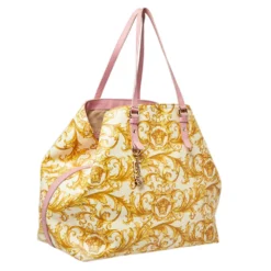 Versace Beige/Yellow Coated Canvas Borocco Print Tote For Women -Versace Official Website luxury women versace used handbags p466695 004