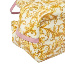 Versace Beige/Yellow Coated Canvas Borocco Print Tote For Women -Versace Official Website luxury women versace used handbags p466695 007
