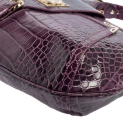 Versace Purple Croc Embossed Leather Hobo For Women -Versace Official Website luxury women versace used handbags p466717 002