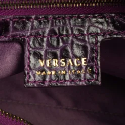 Versace Purple Croc Embossed Leather Hobo For Women -Versace Official Website luxury women versace used handbags p466717 006