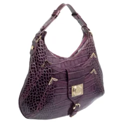 Versace Purple Croc Embossed Leather Hobo For Women -Versace Official Website luxury women versace used handbags p466717 010