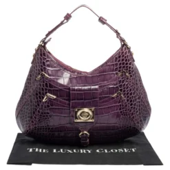 Versace Purple Croc Embossed Leather Hobo For Women -Versace Official Website luxury women versace used handbags p466717 013