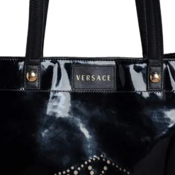 Versace Black Patent Leather Perforated Medusa Shopper Tote For Women -Versace Official Website luxury women versace used handbags p468608 005