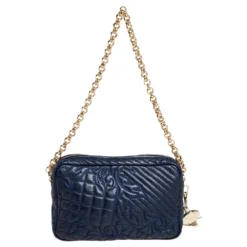 Versace Blue Leather Embroidered Vanitas Shoulder Bag For Women -Versace Official Website luxury women versace used handbags p469638 007