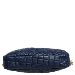 Versace Blue Leather Embroidered Vanitas Shoulder Bag For Women -Versace Official Website luxury women versace used handbags p469638 008