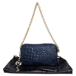 Versace Blue Leather Embroidered Vanitas Shoulder Bag For Women -Versace Official Website luxury women versace used handbags p469638 012