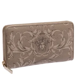 Versace Grey Barocco Print Coated Canvas Zip Around Wallet For Women -Versace Official Website luxury women versace used handbags p470064 009