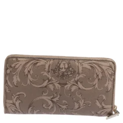 Versace Grey Barocco Print Coated Canvas Zip Around Wallet For Women -Versace Official Website luxury women versace used handbags p470064 010