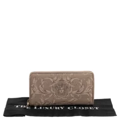 Versace Grey Barocco Print Coated Canvas Zip Around Wallet For Women -Versace Official Website luxury women versace used handbags p470064 011