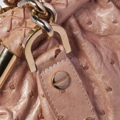 Versace Peach Ostrich Embossed Leather Madonna Satchel For Women -Versace Official Website luxury women versace used handbags p470153 001