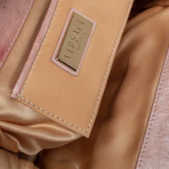 Versace Peach Ostrich Embossed Leather Madonna Satchel For Women -Versace Official Website luxury women versace used handbags p470153 003