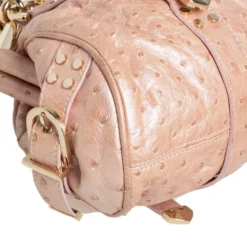 Versace Peach Ostrich Embossed Leather Madonna Satchel For Women -Versace Official Website luxury women versace used handbags p470153 006