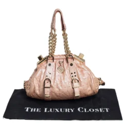 Versace Peach Ostrich Embossed Leather Madonna Satchel For Women -Versace Official Website luxury women versace used handbags p470153 009