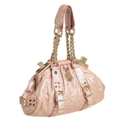 Versace Peach Ostrich Embossed Leather Madonna Satchel For Women -Versace Official Website luxury women versace used handbags p470153 010