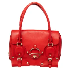 Versace Red Leather Studded Tote For Women