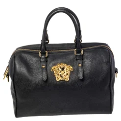 Versace Black Leather Medusa Boston Bag For Women