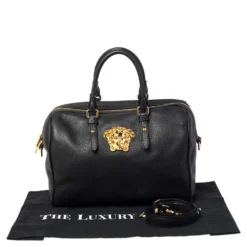 Versace Black Leather Medusa Boston Bag For Women -Versace Official Website luxury women versace used handbags p474596 006